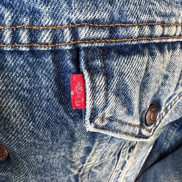 Levis Vintage 1970s 1960s Made USA Sherpa Collar Button Up Waist Denim Jacket - Picture 2 of 7